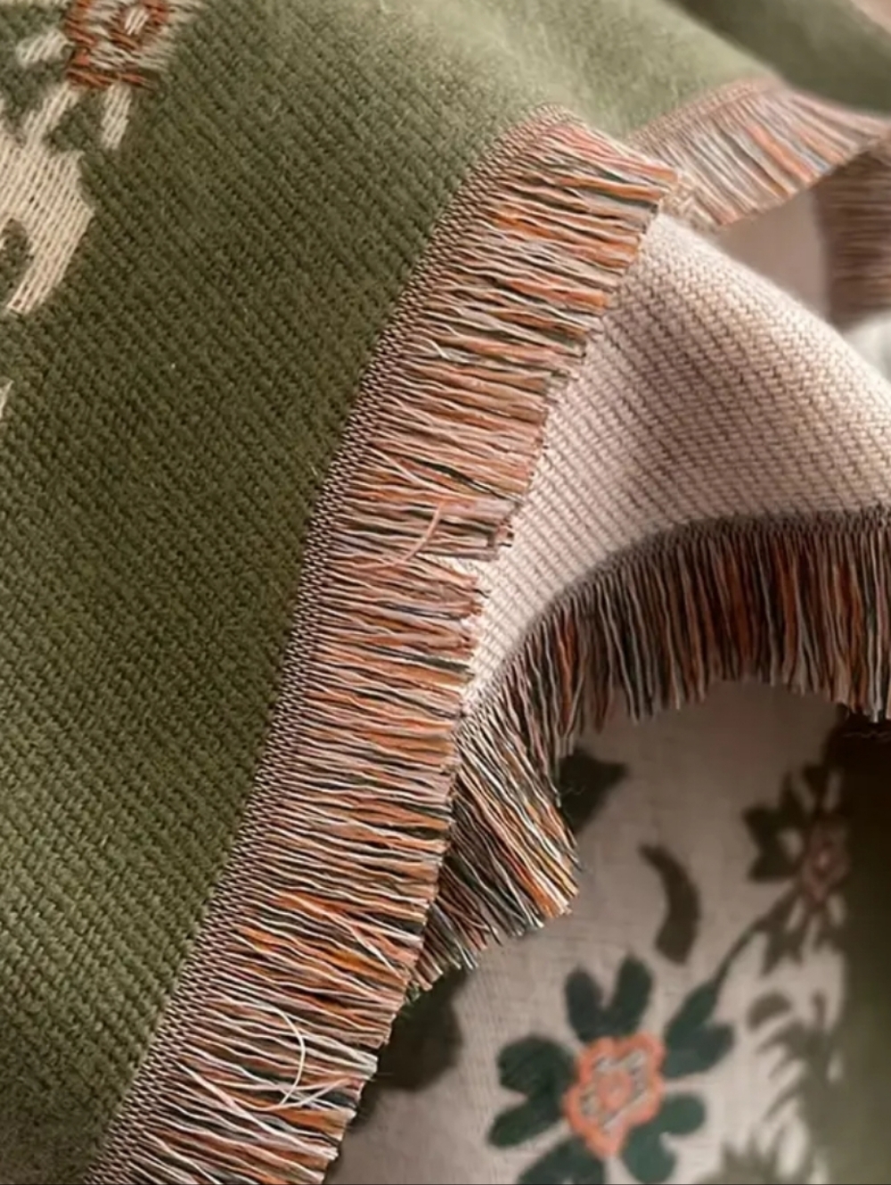NEW! Floral Olive & Sunset Cashmere-Feel Shawl Scarf XL - Picture 5 of 5
